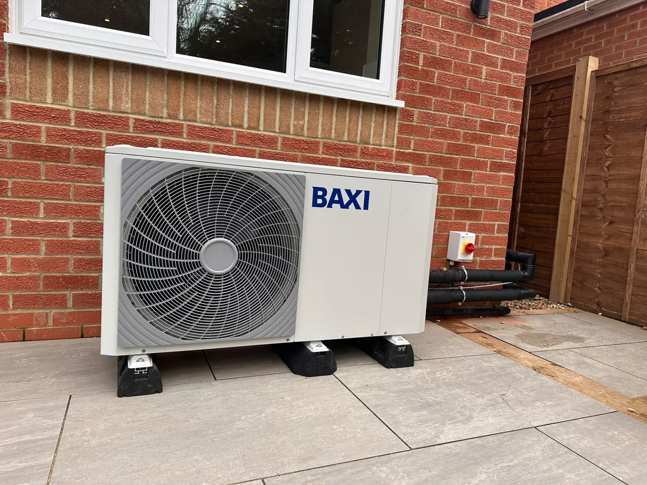 Baxi air source heat pump outdoor unit on anti-vibration feet